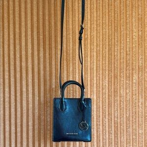 Michael Kors Metallic Teal Blue Leather Crossbody Bag